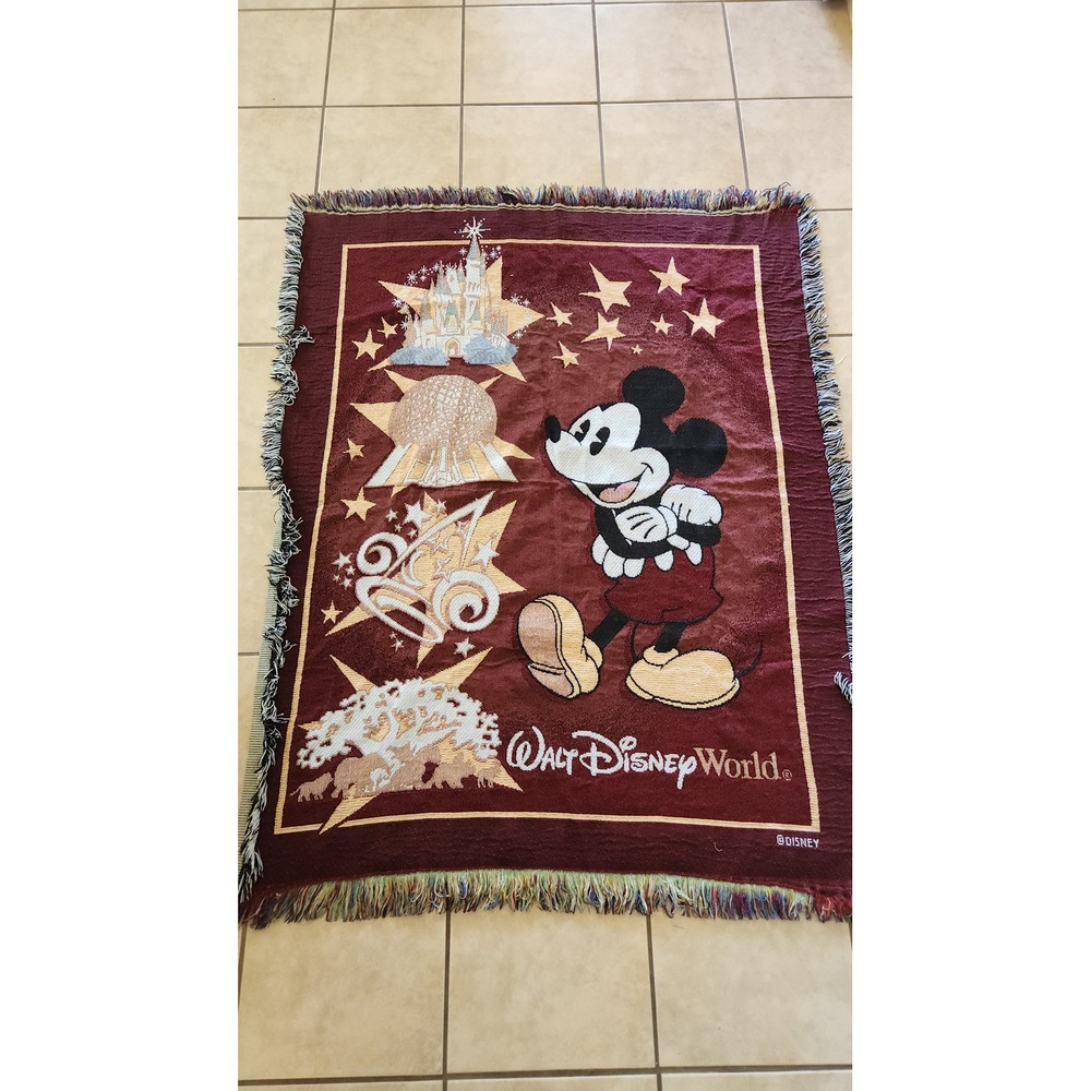 Walt Disney World Mickey Mouse Four Parks Woven Tapestry Throw Blanket 60x46